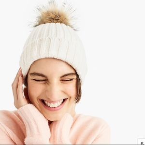 J Crew Ribbed beanie with faux-fur pom-pom